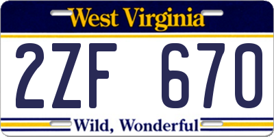 WV license plate 2ZF670
