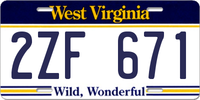 WV license plate 2ZF671