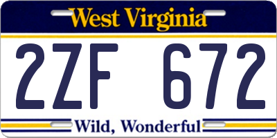 WV license plate 2ZF672