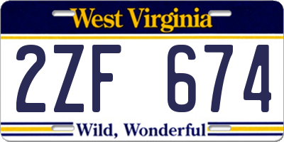 WV license plate 2ZF674