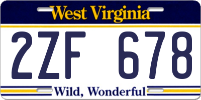 WV license plate 2ZF678
