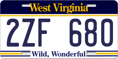WV license plate 2ZF680