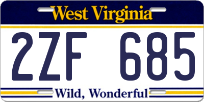 WV license plate 2ZF685