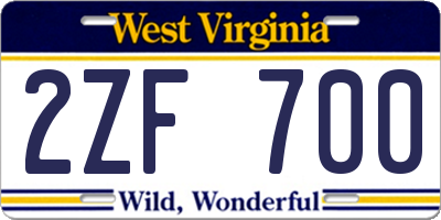 WV license plate 2ZF700