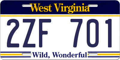 WV license plate 2ZF701