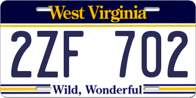 WV license plate 2ZF702