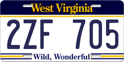 WV license plate 2ZF705