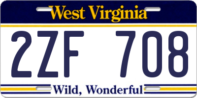 WV license plate 2ZF708