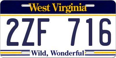 WV license plate 2ZF716