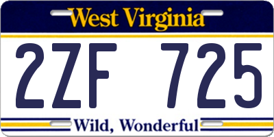 WV license plate 2ZF725