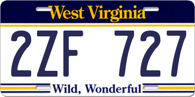 WV license plate 2ZF727