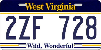 WV license plate 2ZF728