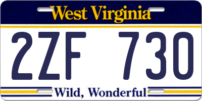 WV license plate 2ZF730