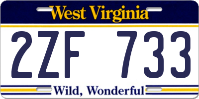 WV license plate 2ZF733