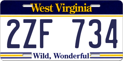 WV license plate 2ZF734