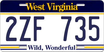 WV license plate 2ZF735
