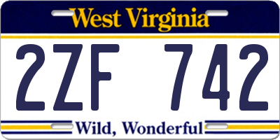 WV license plate 2ZF742
