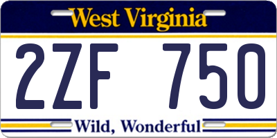 WV license plate 2ZF750