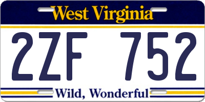 WV license plate 2ZF752