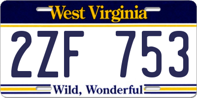 WV license plate 2ZF753