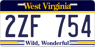 WV license plate 2ZF754