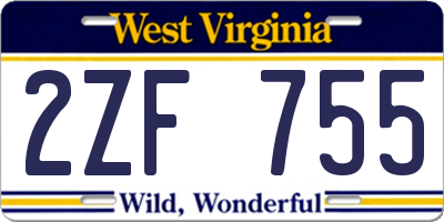 WV license plate 2ZF755