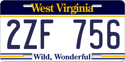 WV license plate 2ZF756