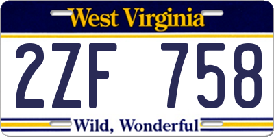 WV license plate 2ZF758