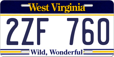 WV license plate 2ZF760