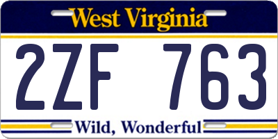 WV license plate 2ZF763