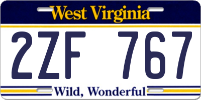 WV license plate 2ZF767