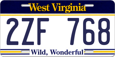 WV license plate 2ZF768
