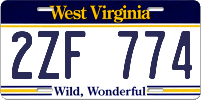 WV license plate 2ZF774