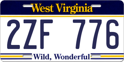 WV license plate 2ZF776