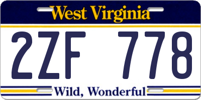 WV license plate 2ZF778