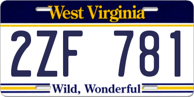 WV license plate 2ZF781