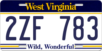 WV license plate 2ZF783