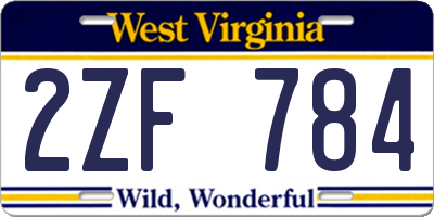 WV license plate 2ZF784