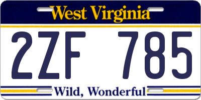 WV license plate 2ZF785
