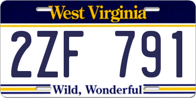 WV license plate 2ZF791