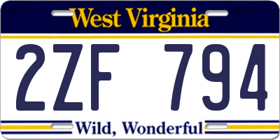 WV license plate 2ZF794