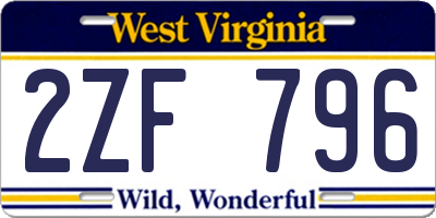 WV license plate 2ZF796