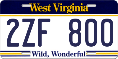 WV license plate 2ZF800