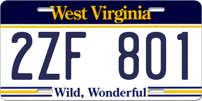 WV license plate 2ZF801