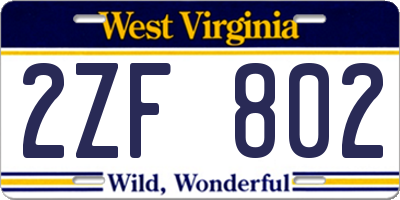 WV license plate 2ZF802