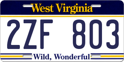 WV license plate 2ZF803