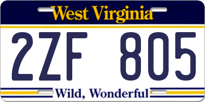 WV license plate 2ZF805