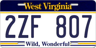 WV license plate 2ZF807