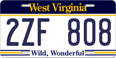 WV license plate 2ZF808