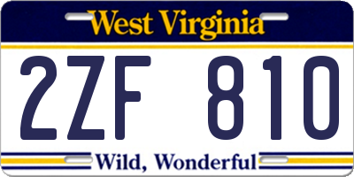 WV license plate 2ZF810